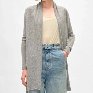 WHITE & WARREN 100% cashmere light grey open cardigan sweater/XL(runs small)